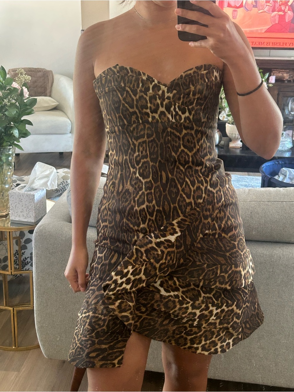 BCBGMaxAzria Strapless Leopard-Print Sweetheart Dress - Brown